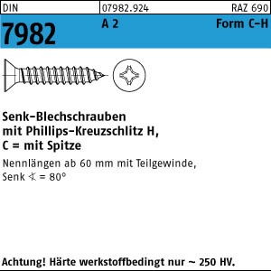 500 Edelstahl V2A Senkkopf Blechschrauben DIN 7982 A2 3,9x45 -C-H