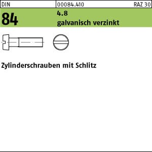 200 Schlitz Zylinderschrauben DIN 84 4.8 verzinkt M3x12