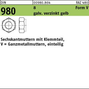 500 Sechskantmuttern DIN 980 8 V M10 verzinkt gelb chrom. C Stahl