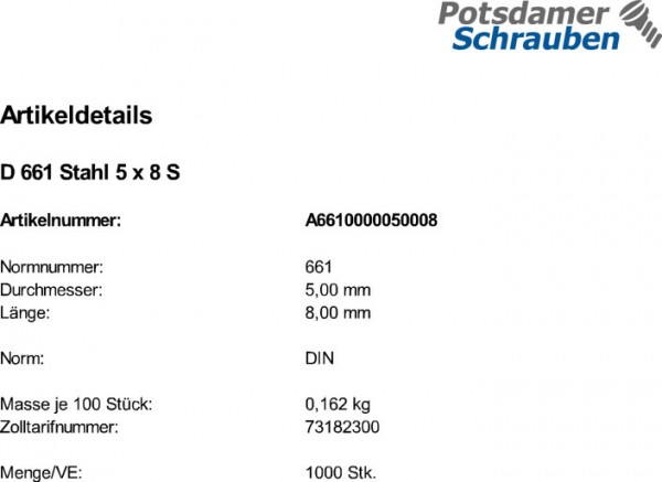 1000 Senknieten DIN 661 Stahl 5x8