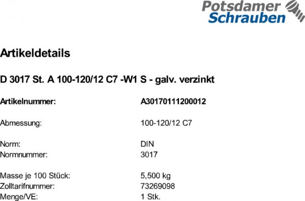 1 Schlauchschellen DIN 3017 A100-120/12 C7 -W1 verzinkt Zn