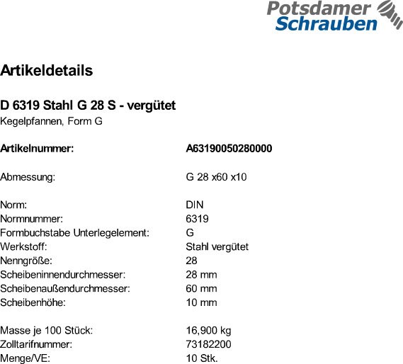 10 Kegelpfannen DIN 6319 Stahl G 28 vergütet