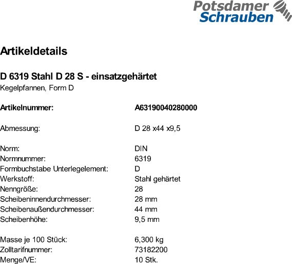 10 Kegelpfannen DIN 6319 Stahl D 28 einsatzgehärtet