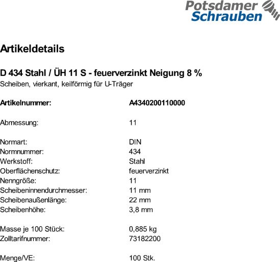 100 U-Scheiben DIN 434 feuerverzinkt 11