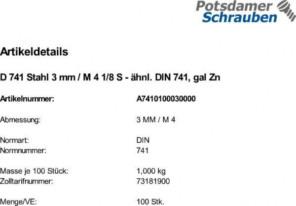 100 Drahtseilklemmen DIN 741 Stahl 3 mM/ M4 1/8 ähnl. DIN 741,