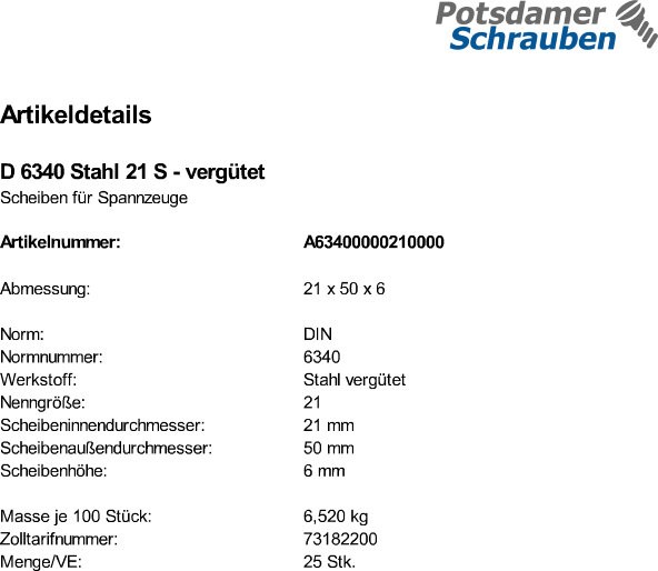 25 Scheiben DIN 6340 Stahl 21 vergütet