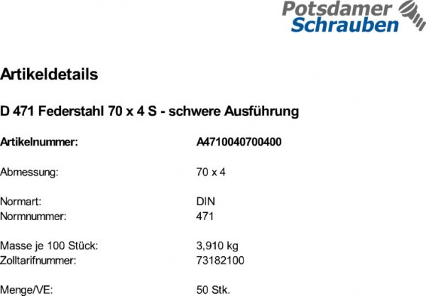 50 Sicherungsringe DIN 471 Federstahl 70x4 schwere Ausführung