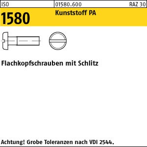 200 Flachkopfschrauben ISO 1580 M4x20 Polyamid