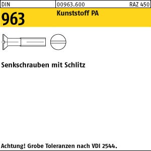 200 Schlitz Senkschrauben DIN 963 Polyamid M3x10