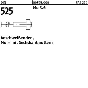 25 Anschweißenden + Mutter DIN 525 3.6 Stahl M22x220 /80