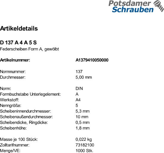 1000 Edelstahl V4A Federscheiben DIN 137 A4 A 5