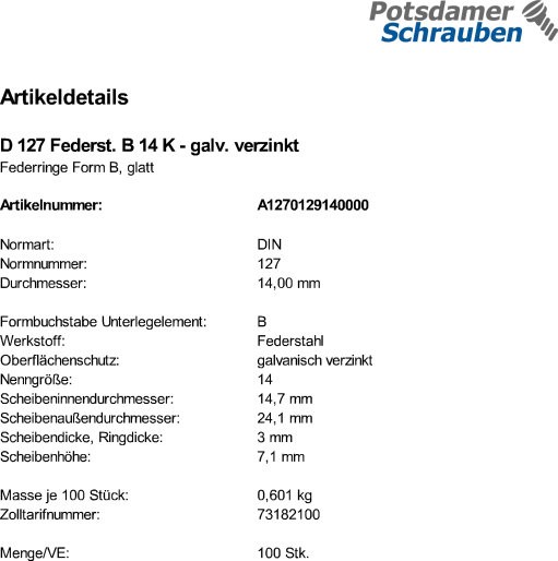 100 Federringe DIN 127 verzinkt Form B M14