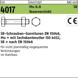 1 Sechskantschrauben Garnituren SB ISO 4017 8.8U CE Mu M20x200 tZn