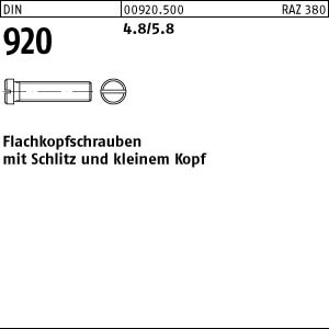 100 Flachkopfschrauben DIN 920 4.8 / 5.8 M3x6 Stahl