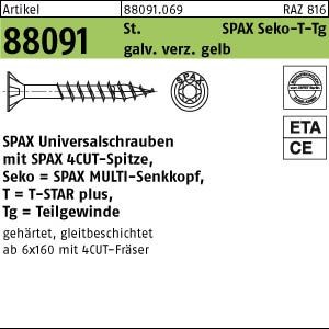 100 SPAX Senkkopfschrauben gelb verzinkt TX 6 x260 /68 TORX