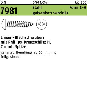 100 Linsenkopf Blechschrauben DIN 7981 verzinkt 4,8x38 -C-H