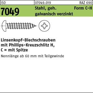100 Linsenkopf Blechschrauben ISO 7049 verzinkt 2,9x22 -C-H