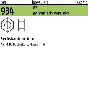 100 Sechskantmuttern DIN 934 Kl. 6-8 verzinkt M4