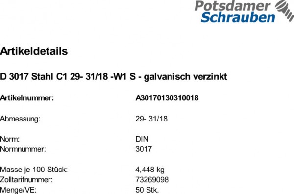 50 Schlauchschellen DIN 3017 Stahl C1 29- 31/18 -W1 verzinkt Zn