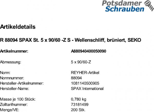 200 SPAX Senkkopfschrauben brüniert -Z 5x90 /60