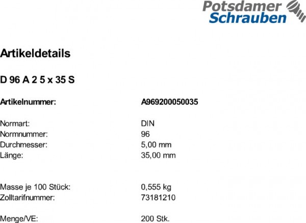 200 Edelstahl V2A Halbrundkopf Holzschrauben DIN 96 A2 5x35
