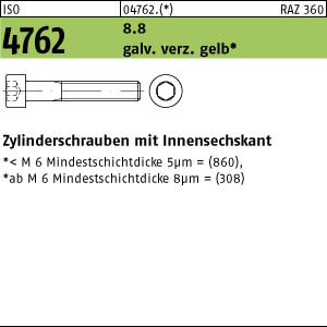 50x DIN 912 Zylinderschraube Innensechskant M 6 x 75 8.8 galv verzinkt gelb c