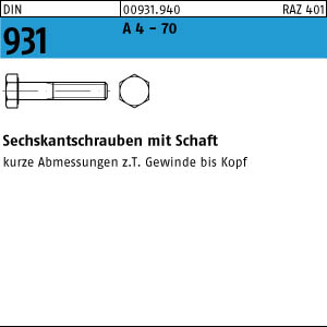 1 Edelstahl V4A Sechskantschrauben DIN 931 A4-70 M12x160
